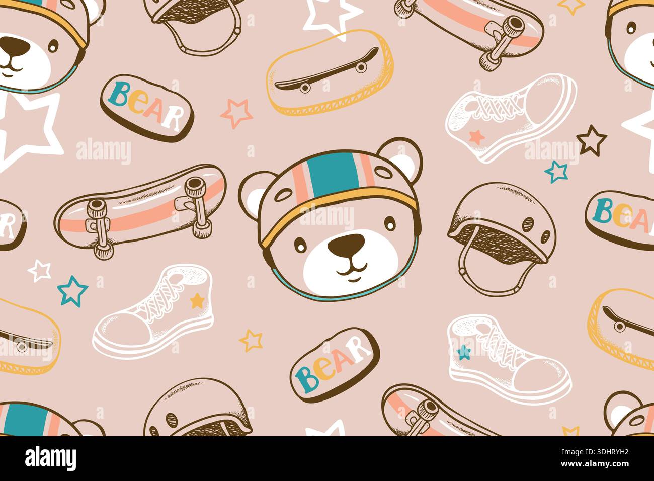 Skater bear vector illustration seamless pattern Stock Vector