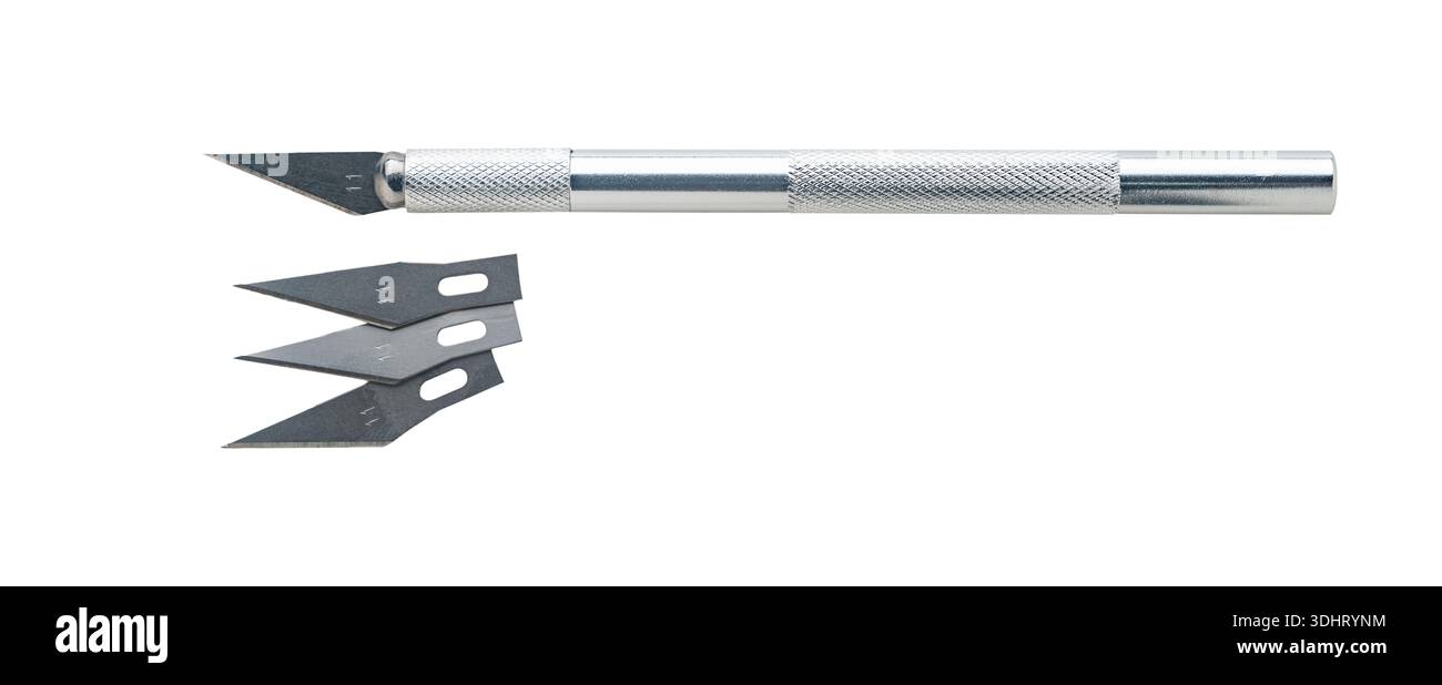 Close-up of a stationery scalpel on a white isolated background Stock Photo