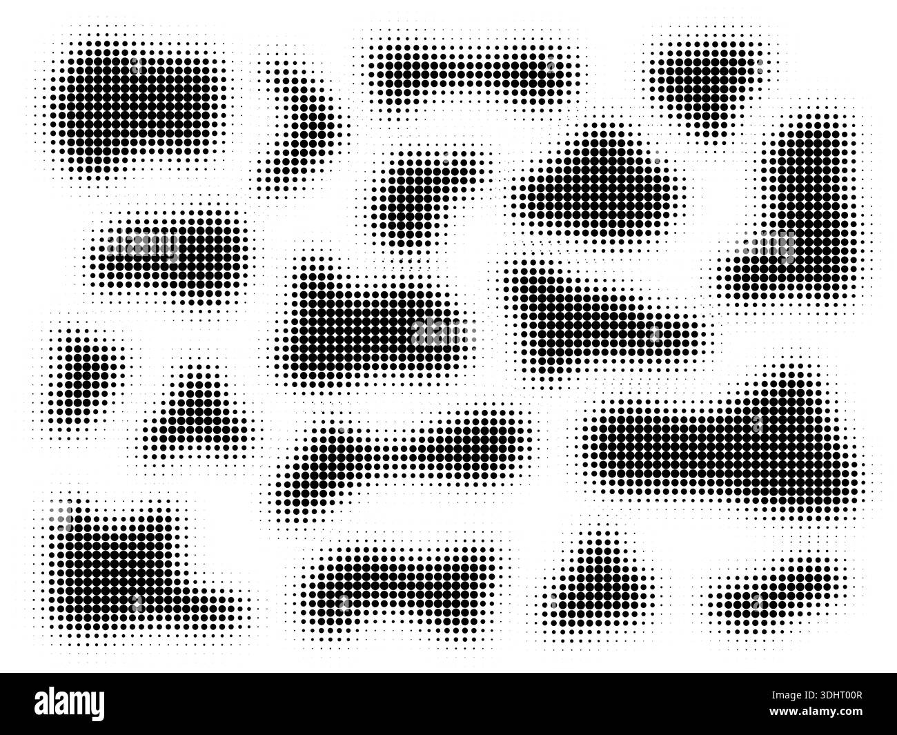 Abstract halftone dot patterns. Vector set of black organic shapes with ...