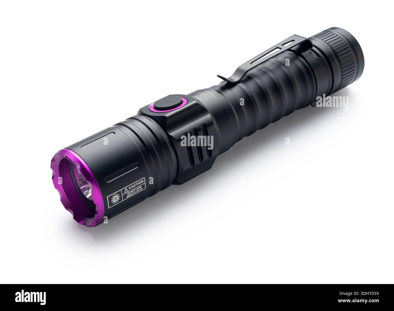 flashlight with ultraviolet light, on isolated background Stock Photo