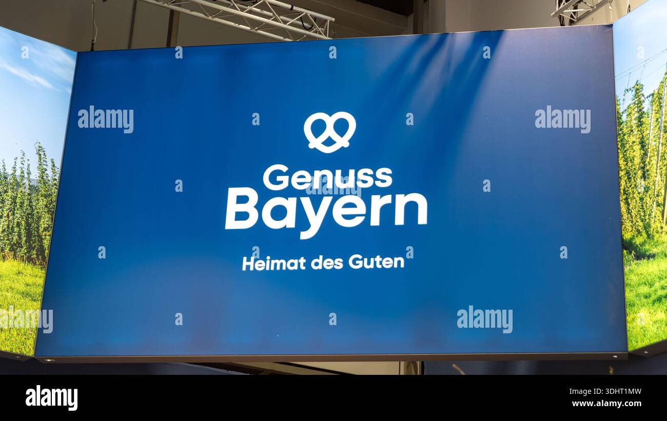 BERLIN, GERMANY, January 16th 2026: Photo of The Genuss Bayern logo at the Grüne Woche trade fair in Berlin Germany on January 16th The logo promotes Stock Photo