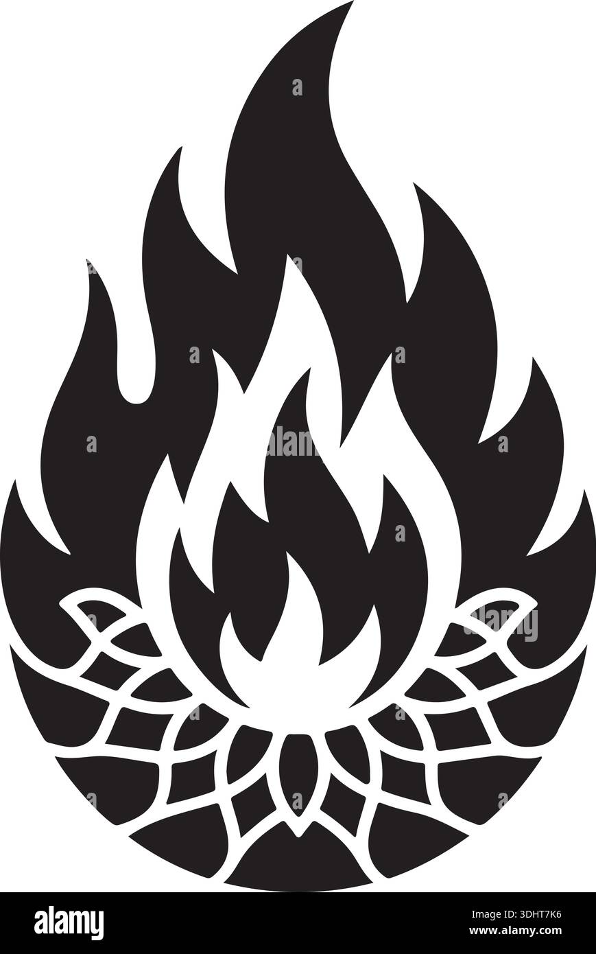 Black Fire Flame Silhouette with Mandala Ornament Pattern Vector Stock Vector
