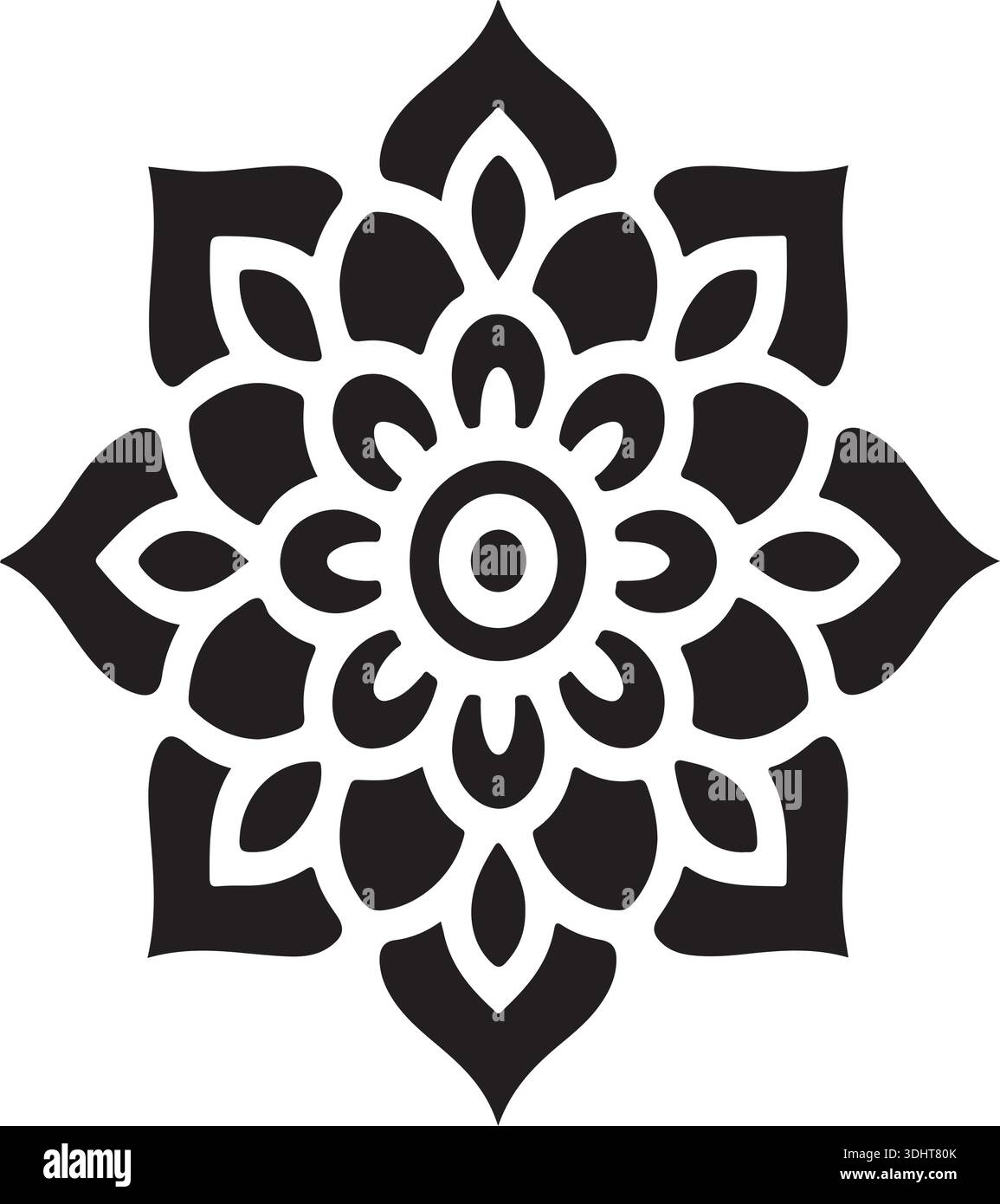 Ornate Black Mandala Silhouette Vector Flower Pattern Stock Vector