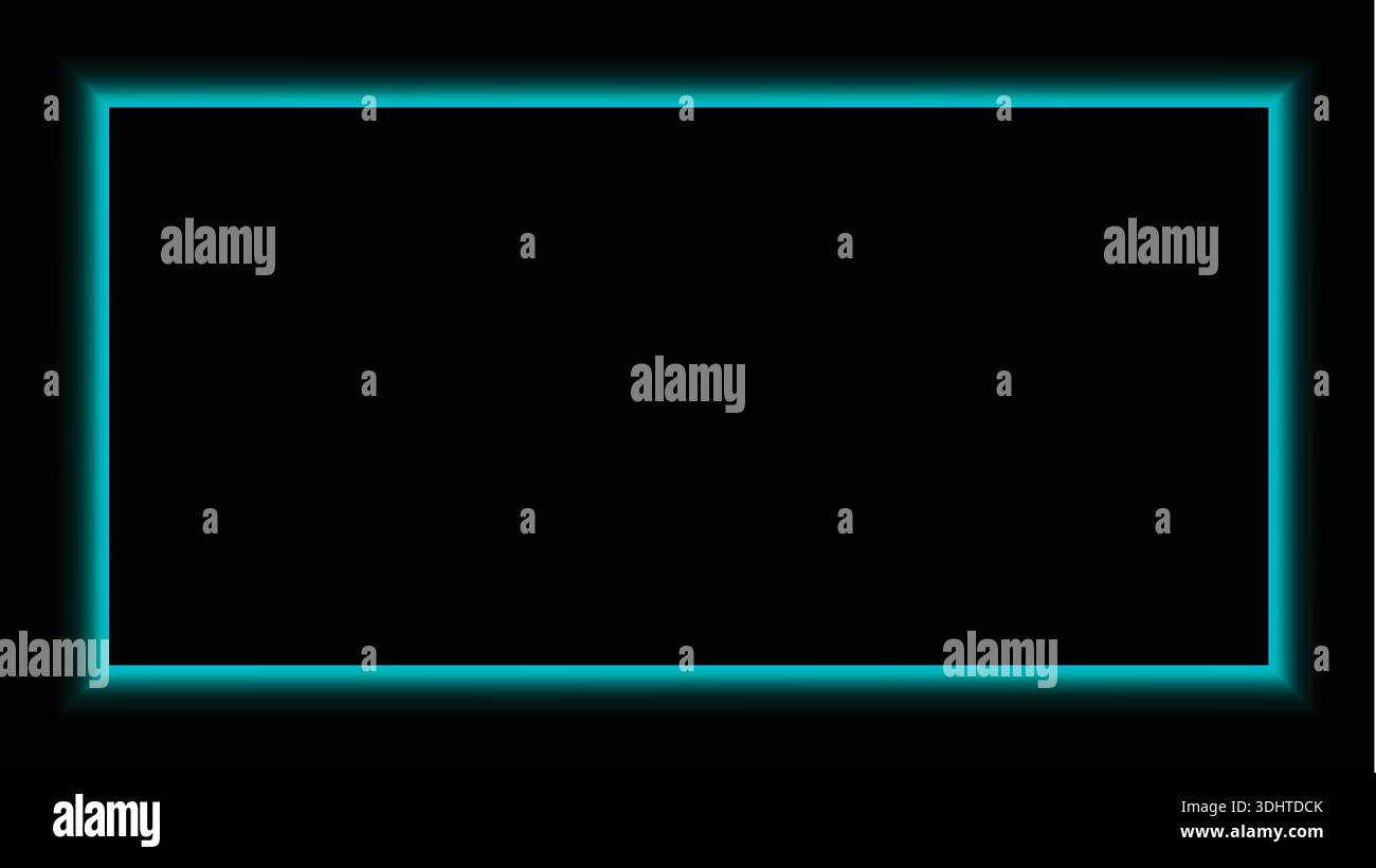 Glowing Cyan Rectangle Frame on Black Background for Design Stock Vector