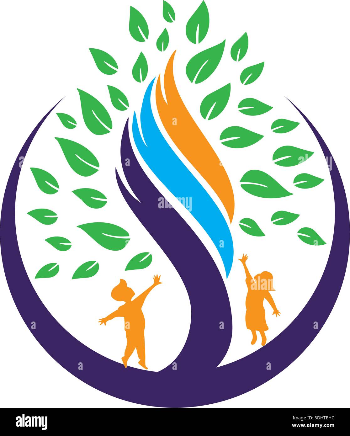 tree children logo design simple modern vector logo Stock Vector