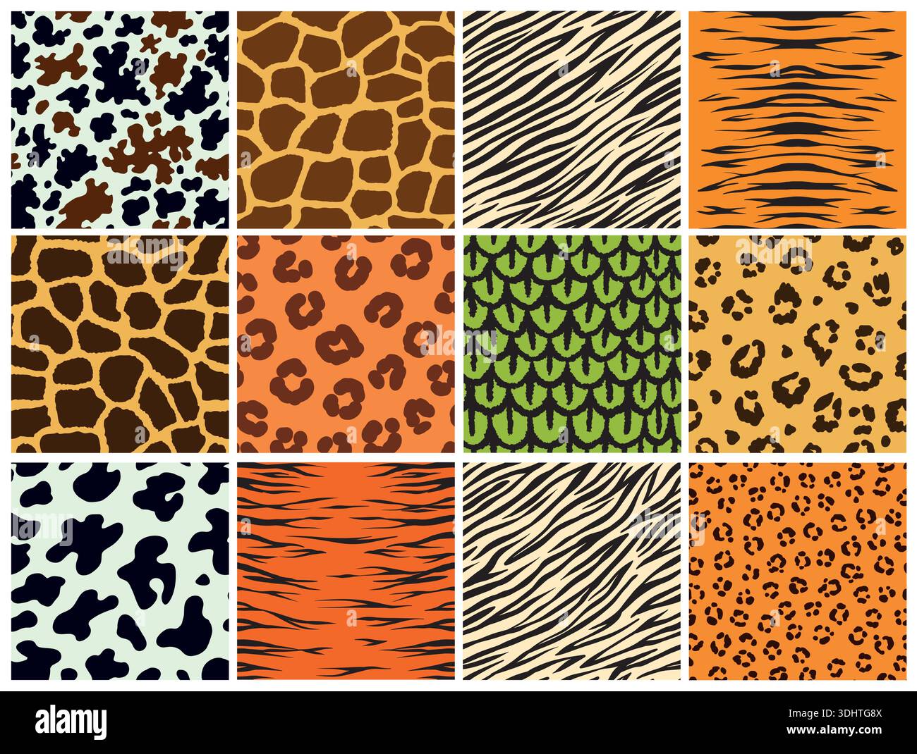 Collection of cute animal skin and fur seamless patterns, mammals, big ...