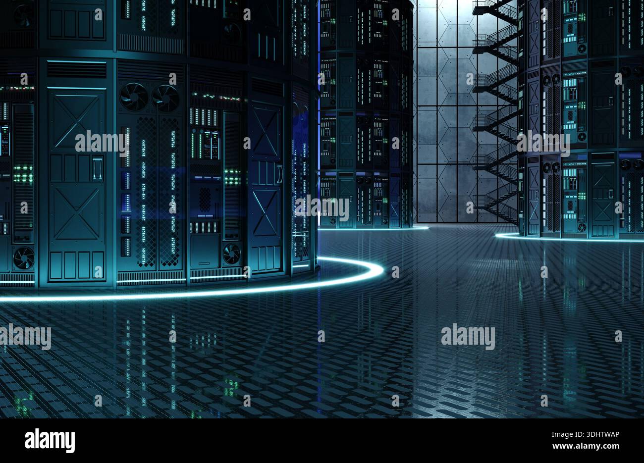 Huge server towers data center concept Stock Photo
