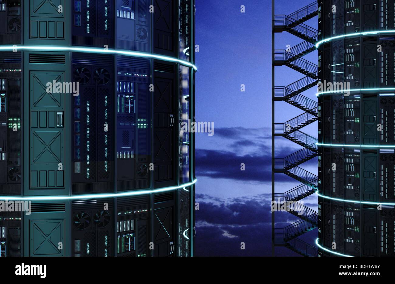 Huge server towers data center concept Stock Photo