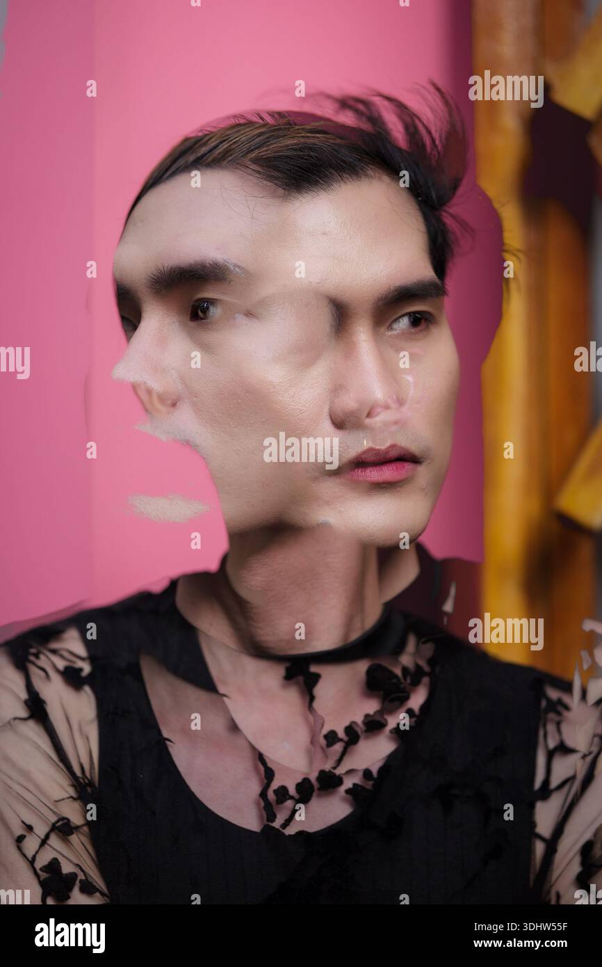Young men moving his head with multi shoot. Stock Photo