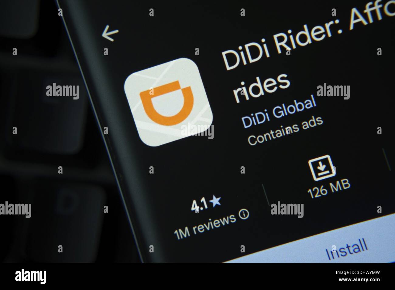 Dhaka, Bangladesh- 27 July 2025: DiDi Rider app from Google Playstore is displayed on a smartphone screen Stock Photo