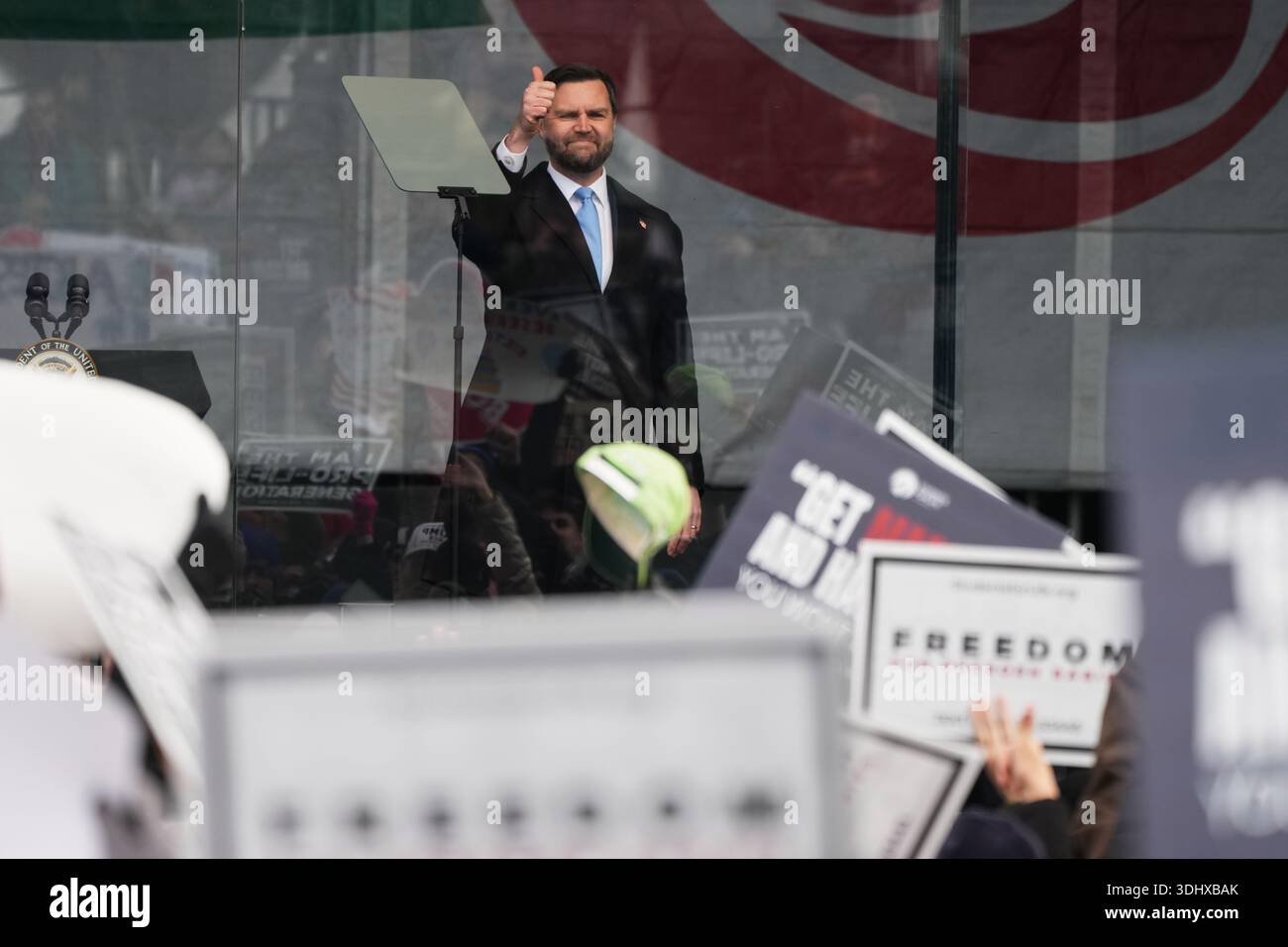 Vice President JD Vance stands before the crowd at a rally ahead of the ...