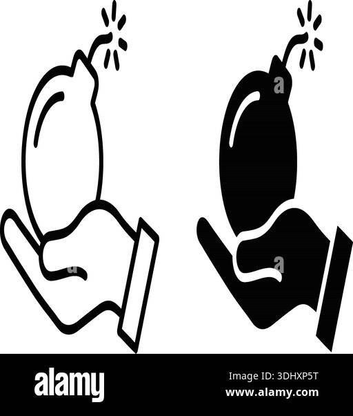 Conceptual illustration of a hand holding a lit bomb icon, symbolizing ...