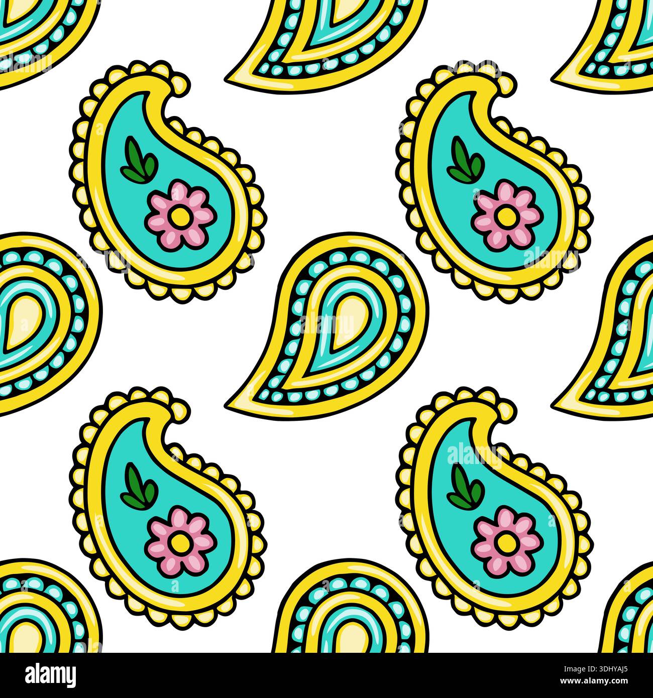 Vibrant Paisley Floral Seamless Pattern Vector Illustration Stock Vector