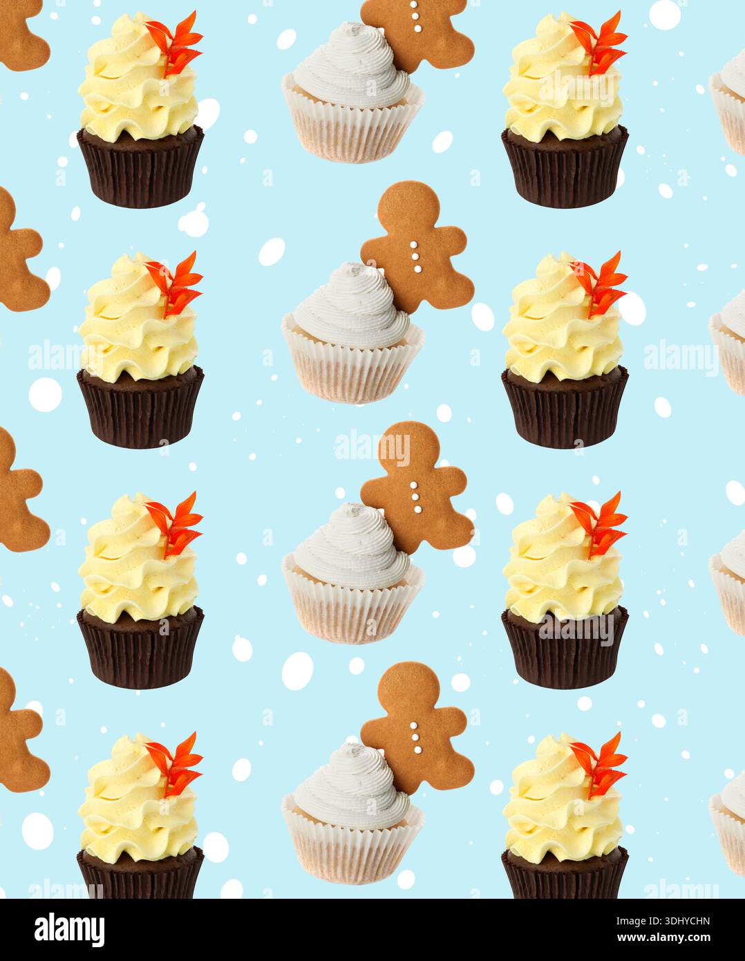 Pattern of tasty cupcakes on light blue background Stock Photo