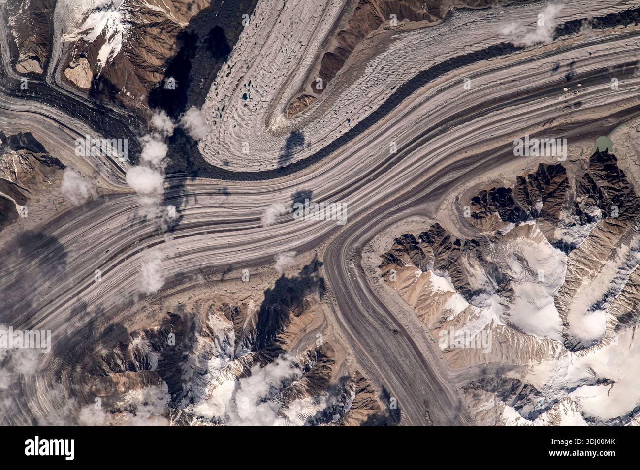Glaciers carving their way through the glaciersmountain range, north of ...