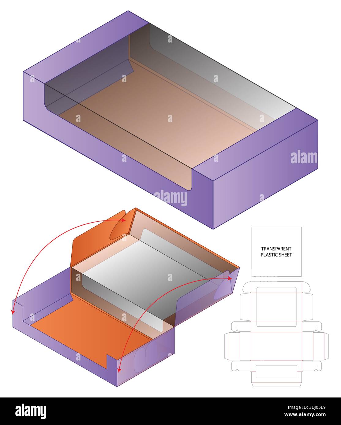 Purple Gift Box Packaging Mockup with Dieline Template Stock Vector