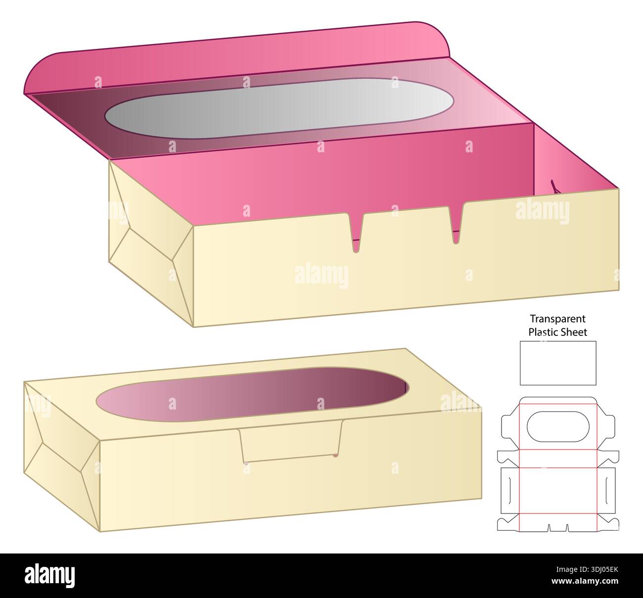 Window Tissue Box Packaging Mockup with dieline Template Stock Vector