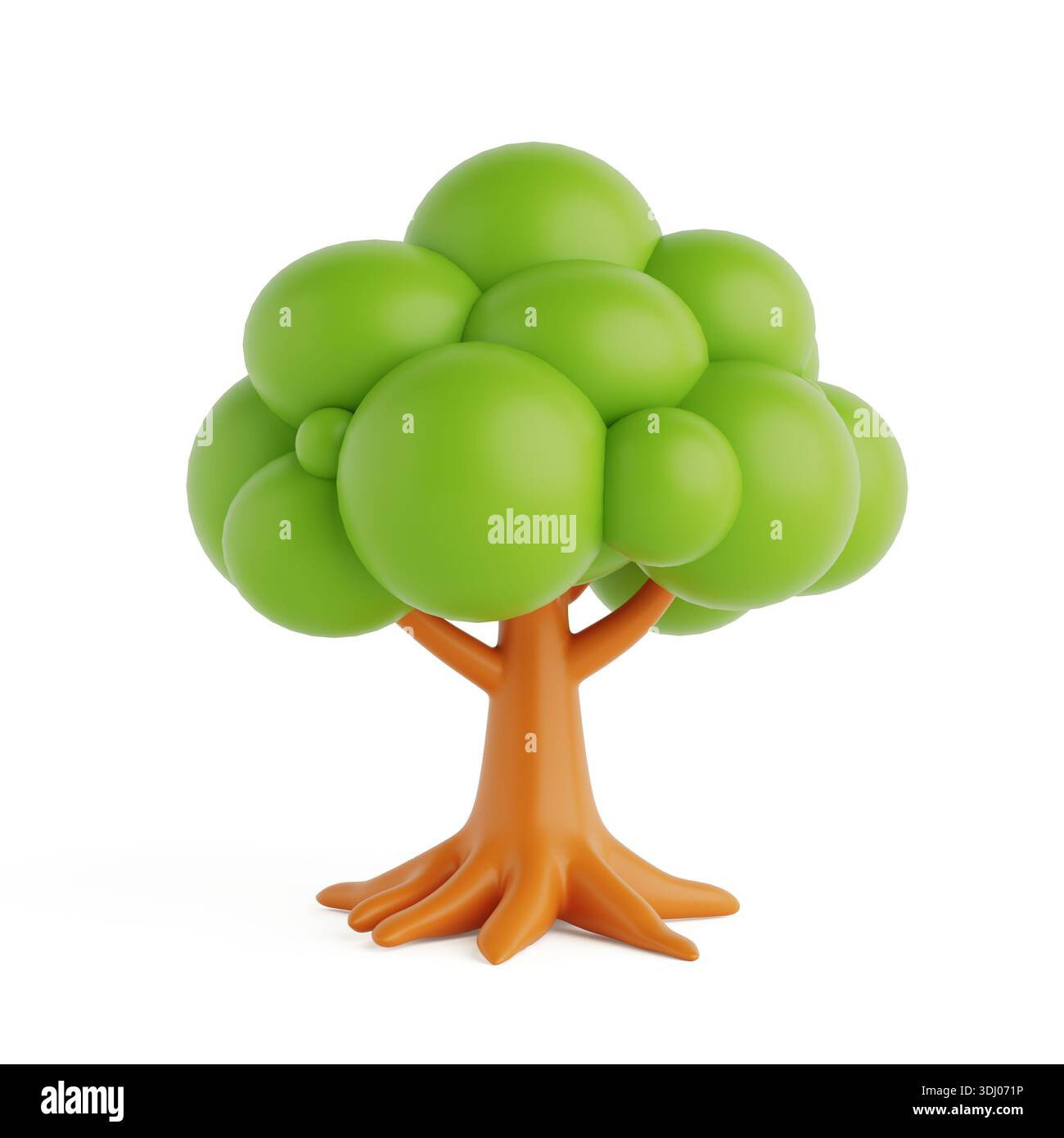 Nature And Sustainability Concept. Cute Green Cartoon Tree With Rounded ...