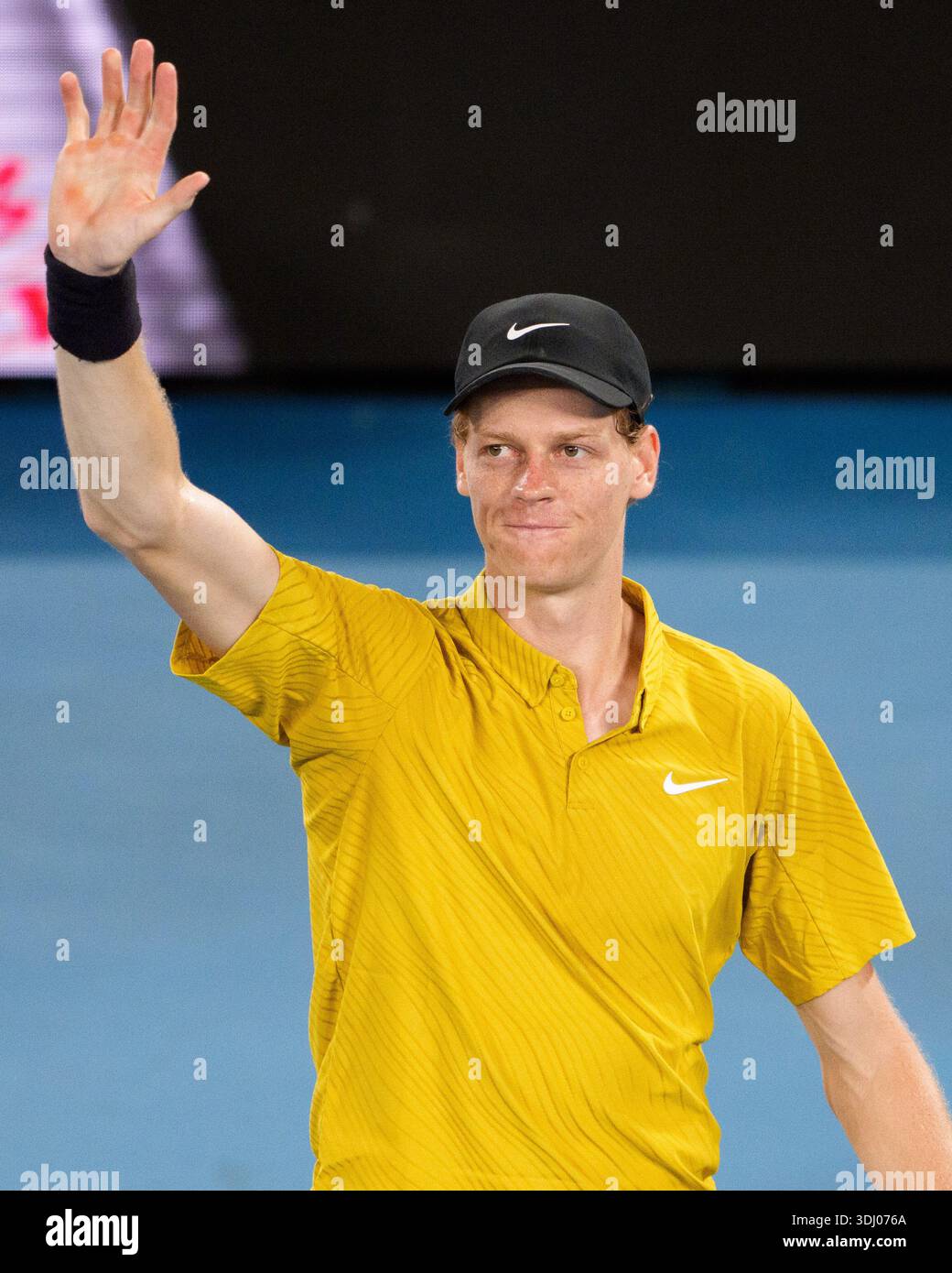 Melbourne, Australia. 24th Jan, 2026. 2nd seed JANNIK SINNER of Italy in action against ELIOT SPIZZIRRI of the USA on Rod Laver Arena in a Men's Singles 3rd round match on day 7 of the 2026 Australian Open in Melbourne, Australia. SINNER won 46 63 64 64. Sydney Low/Cal Sport Media/Alamy Live News Stock Photo