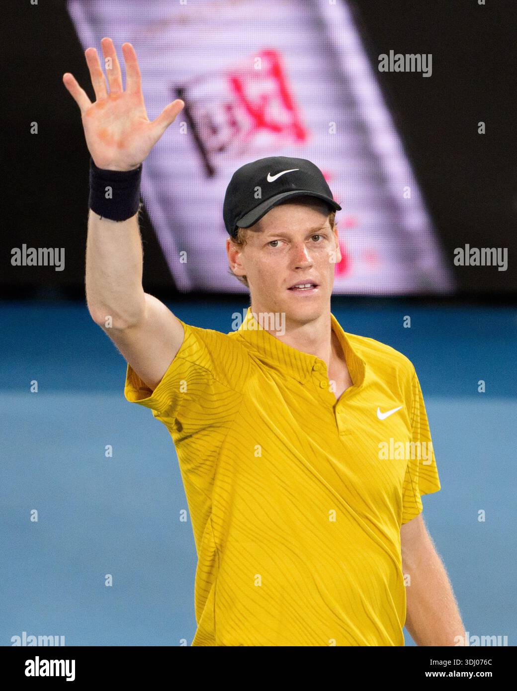 Melbourne, Australia. 24th Jan, 2026. 2nd seed JANNIK SINNER of Italy in action against ELIOT SPIZZIRRI of the USA on Rod Laver Arena in a Men's Singles 3rd round match on day 7 of the 2026 Australian Open in Melbourne, Australia. SINNER won 46 63 64 64. Sydney Low/Cal Sport Media/Alamy Live News Stock Photo