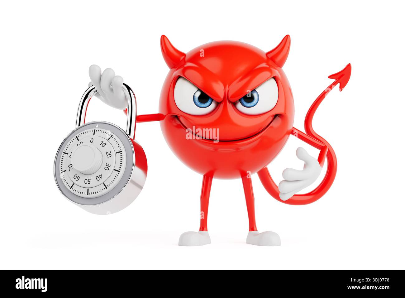 Devil And Risk Security And Temptation Concept. Red Devil Cartoon Character Holding ...
