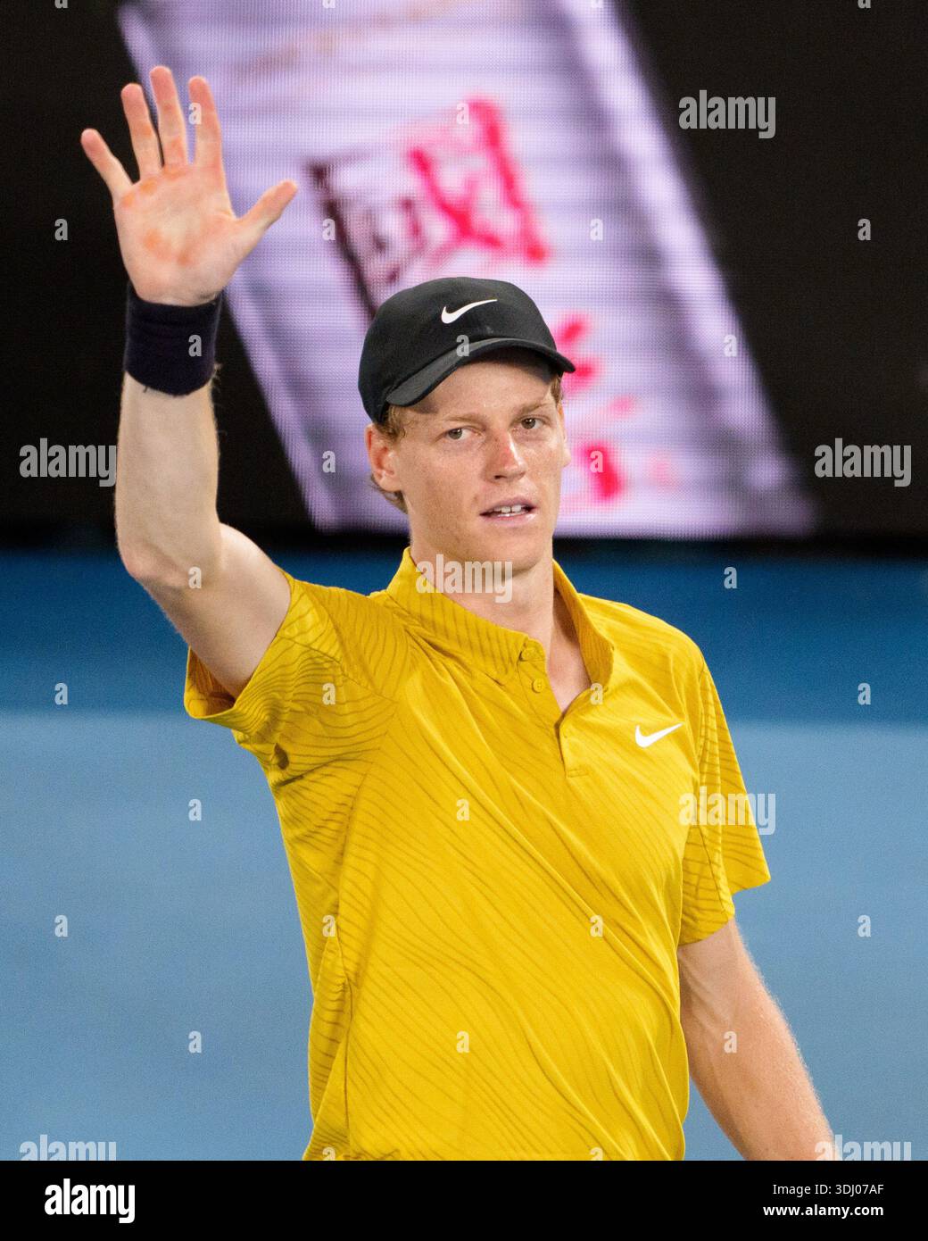 Melbourne, Australia. 24th Jan, 2026. 2nd seed JANNIK SINNER of Italy in action against ELIOT SPIZZIRRI of the USA on Rod Laver Arena in a Men's Singles 3rd round match on day 7 of the 2026 Australian Open in Melbourne, Australia. SINNER won 46 63 64 64. Sydney Low/Cal Sport Media/Alamy Live News Stock Photo