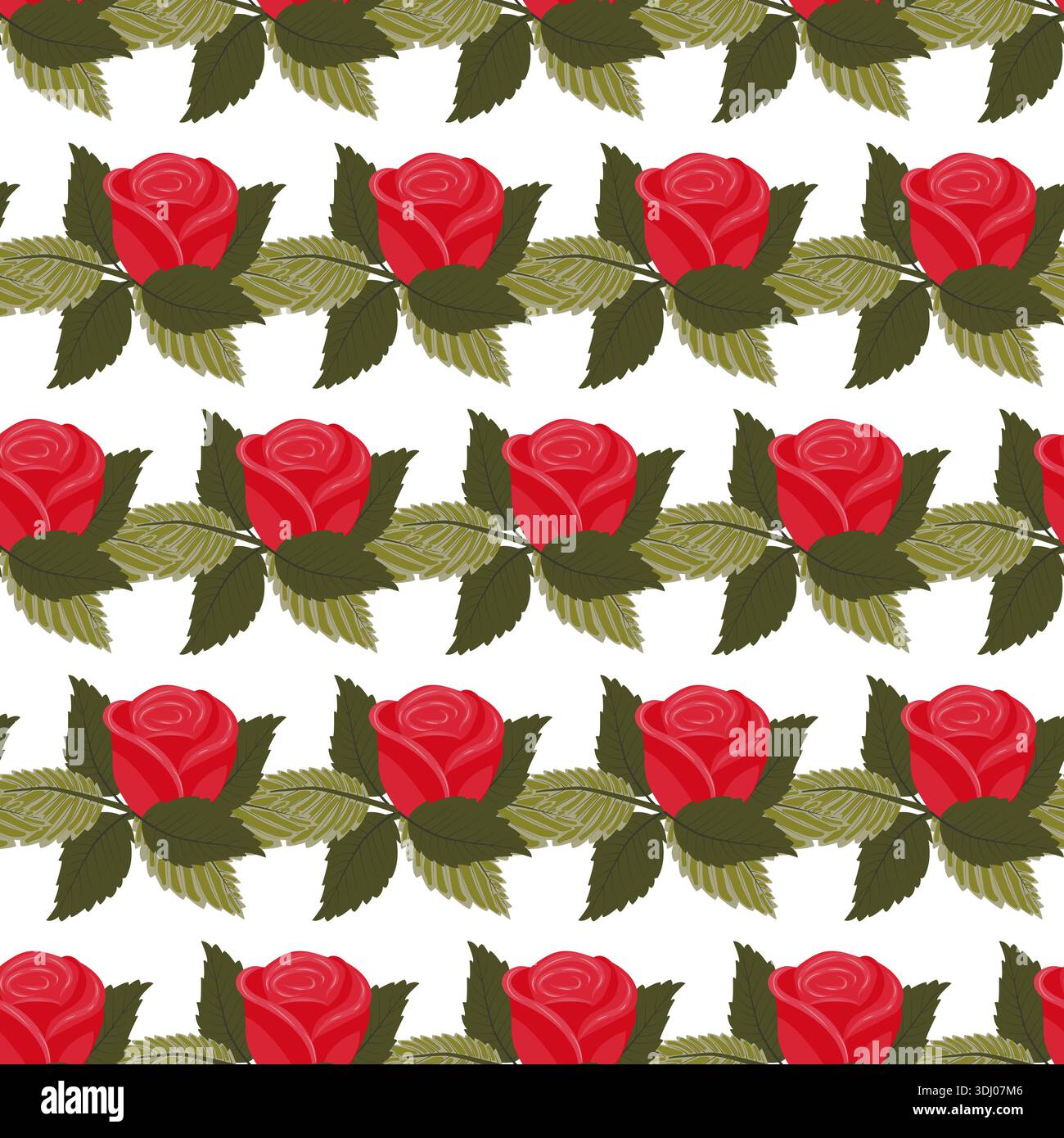 A composition of bright red roses. Seamless pattern. Vector illustration. Stock Vector