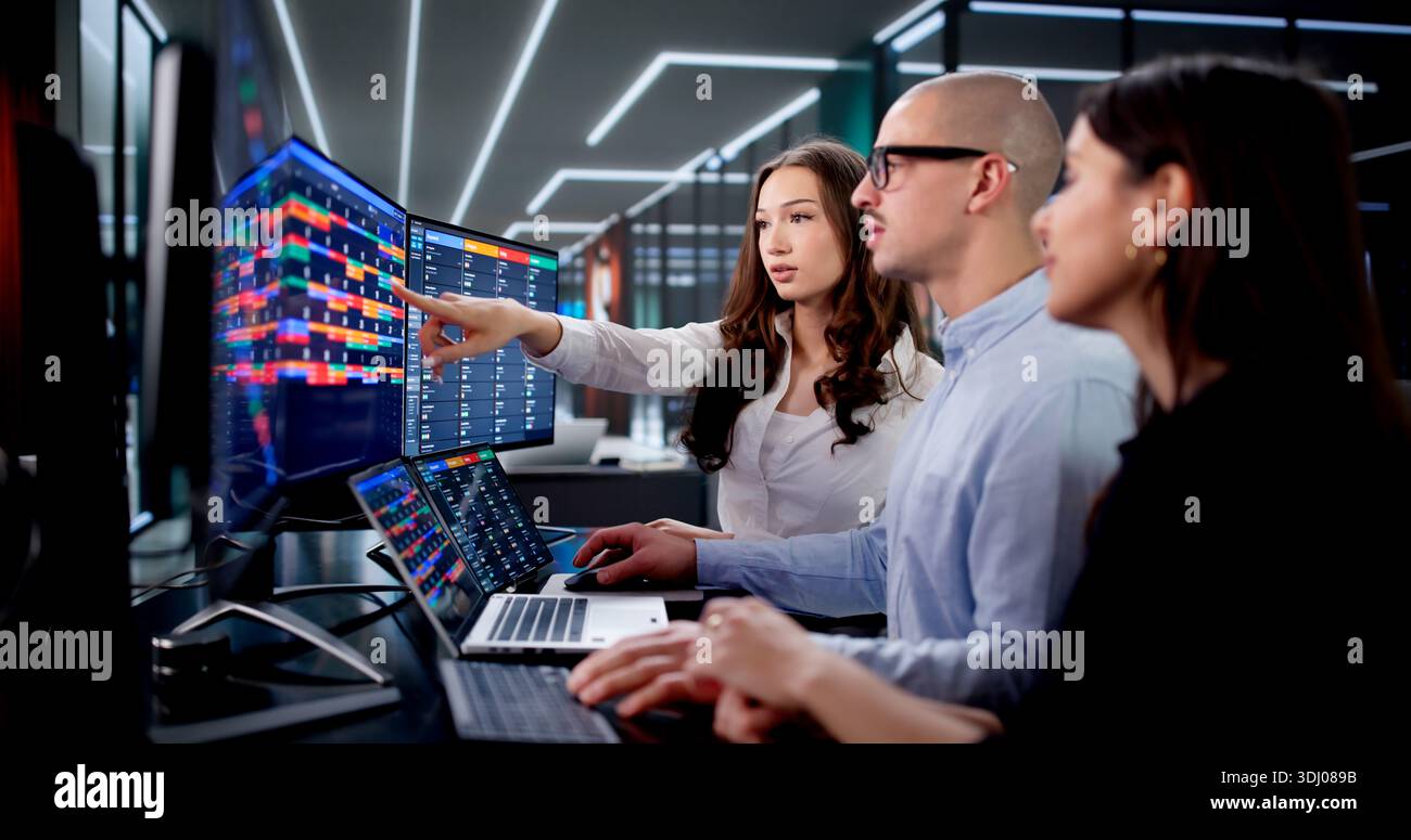 Agile Team In Office Using Kanban Board For Task Management. Stock Photo