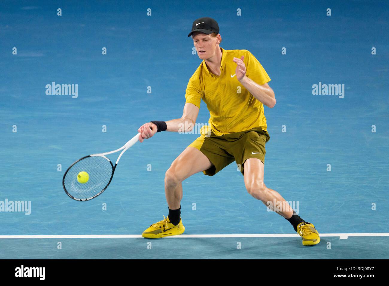 Melbourne, Australia. 24th Jan, 2026. 2nd seed JANNIK SINNER of Italy in action against ELIOT SPIZZIRRI of the USA on Rod Laver Arena in a Men's Singles 3rd round match on day 7 of the 2026 Australian Open in Melbourne, Australia. SINNER won 46 63 64 64. Sydney Low/Cal Sport Media(Credit Image: © Sydney Low/Cal Sport Media). Credit: csm/Alamy Live News Stock Photo