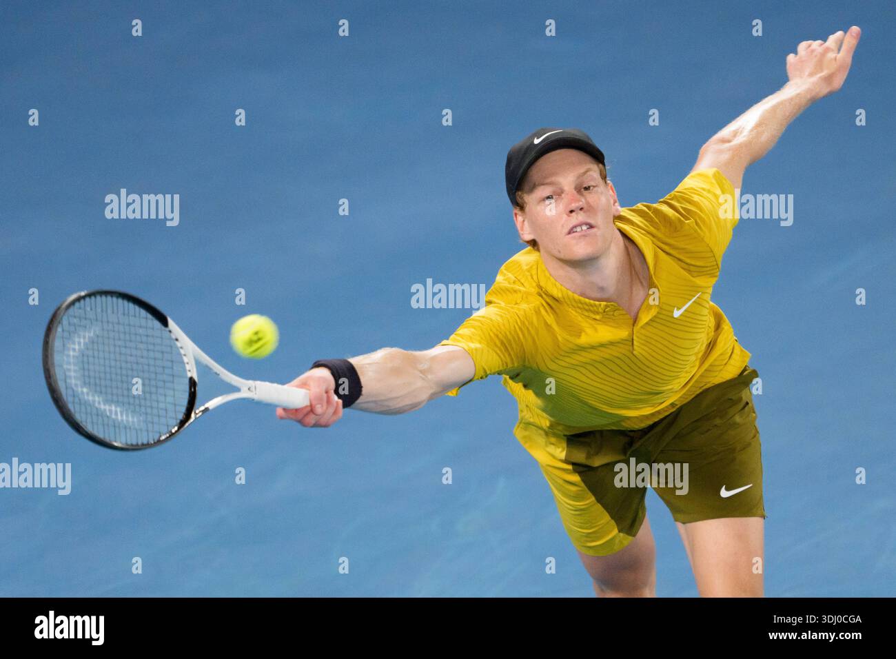 Melbourne, Australia. 24th Jan, 2026. 2nd seed JANNIK SINNER of Italy in action against ELIOT SPIZZIRRI of the USA on Rod Laver Arena in a Men's Singles 3rd round match on day 7 of the 2026 Australian Open in Melbourne, Australia. SINNER won 46 63 64 64. Sydney Low/Cal Sport Media/Alamy Live News Stock Photo
