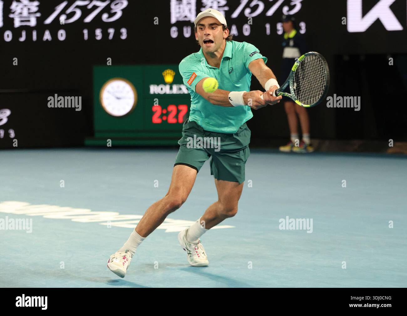 Melbourne, Victoria, Australia. 24th Jan, 2026. ELIOT SPIZZIRRI of USA during the match against J. Sinner of Italy in the third round of Australian Open, Melbourne, Australia. Spizzirri lost 6:4, 3:6, 4:6, 4:6. (Credit Image: © Marcin Cholewinski/ZUMA Press Wire) EDITORIAL USAGE ONLY! Not for Commercial USAGE! Stock Photo