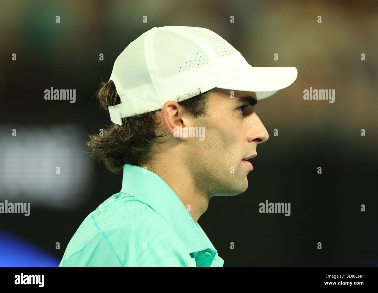 Melbourne, Victoria, Australia. 24th Jan, 2026. ELIOT SPIZZIRRI of USA during the match against J. Sinner of Italy in the third round of Australian Open, Melbourne, Australia. Spizzirri lost 6:4, 3:6, 4:6, 4:6. (Credit Image: © Marcin Cholewinski/ZUMA Press Wire) EDITORIAL USAGE ONLY! Not for Commercial USAGE! Stock Photo