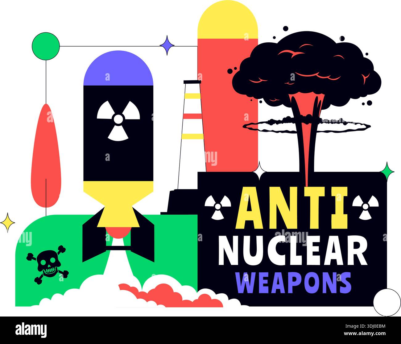 Anti Nuclear Weapons Protest Vector Illustration Featuring Global Peace ...