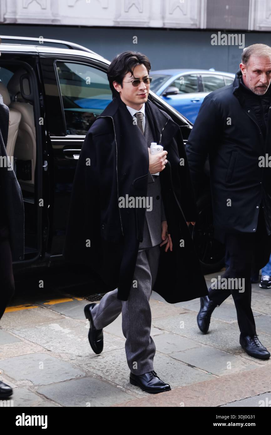 Milan Fashion Week Fall 2026 2026.Hudson Williams, the lead actor of the TV series Heated Rivalry ...