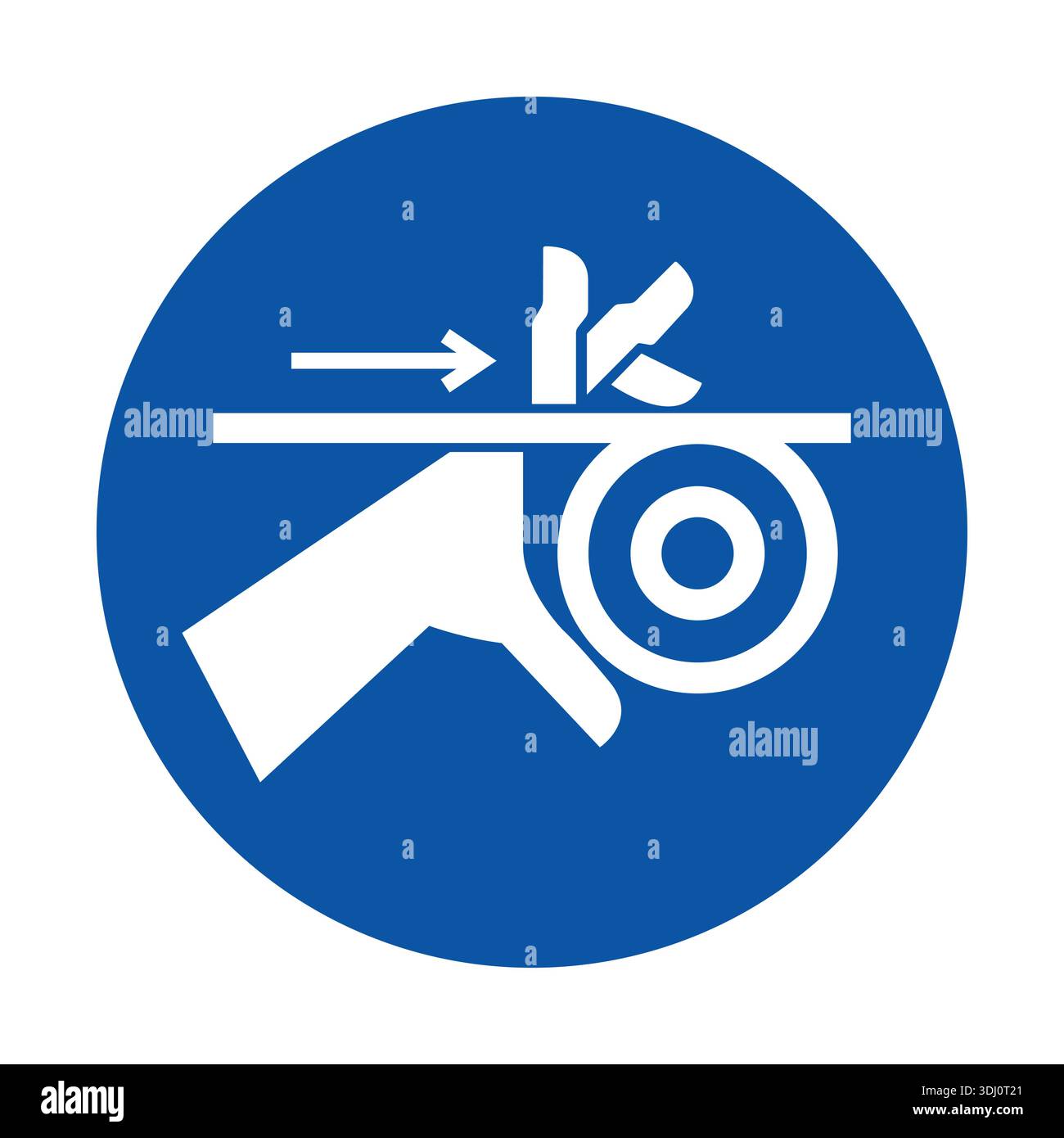 A clear safety icon depicting a hand and tool, designed to warn users ...