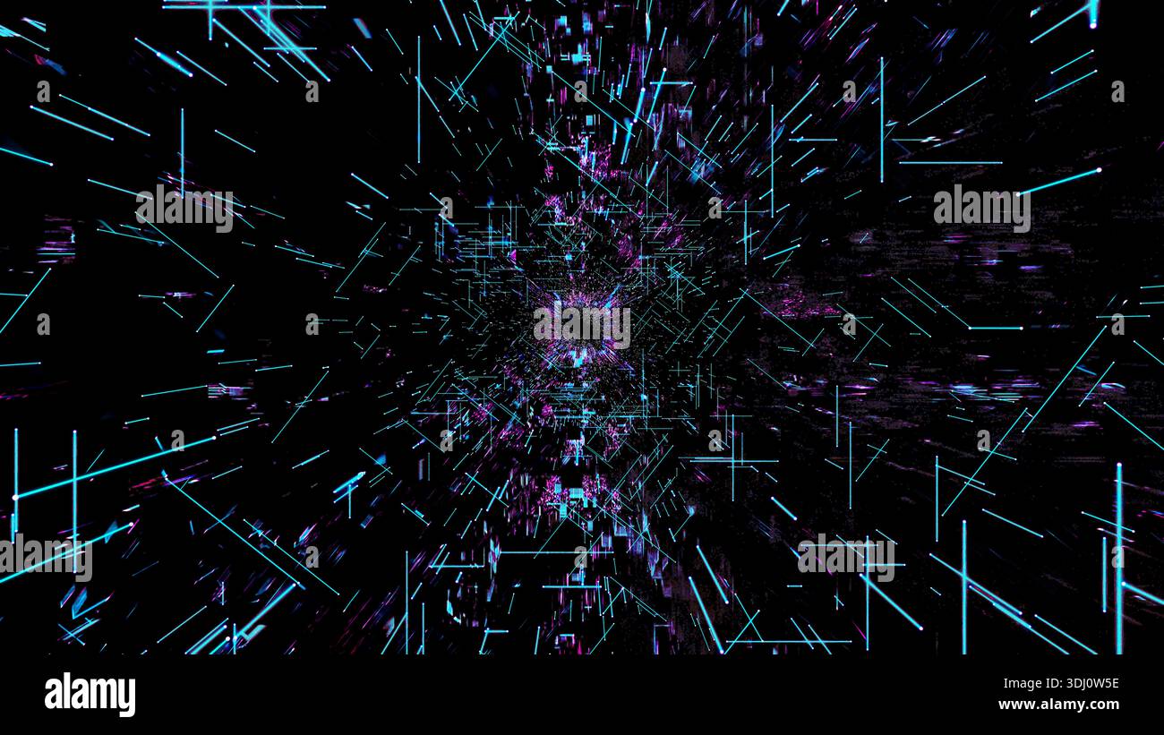 Futuristic Sci-fi line technology, Abstract motion graphic digital, Internet data network black background Stock Photo