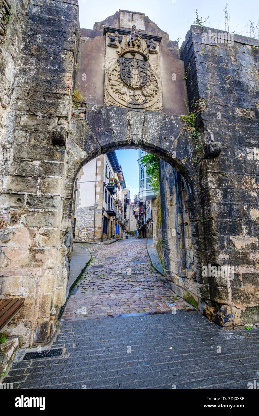 Santa Maria Gate Historic Entrance To Hondarribia Old Town, Spain Stock Photo