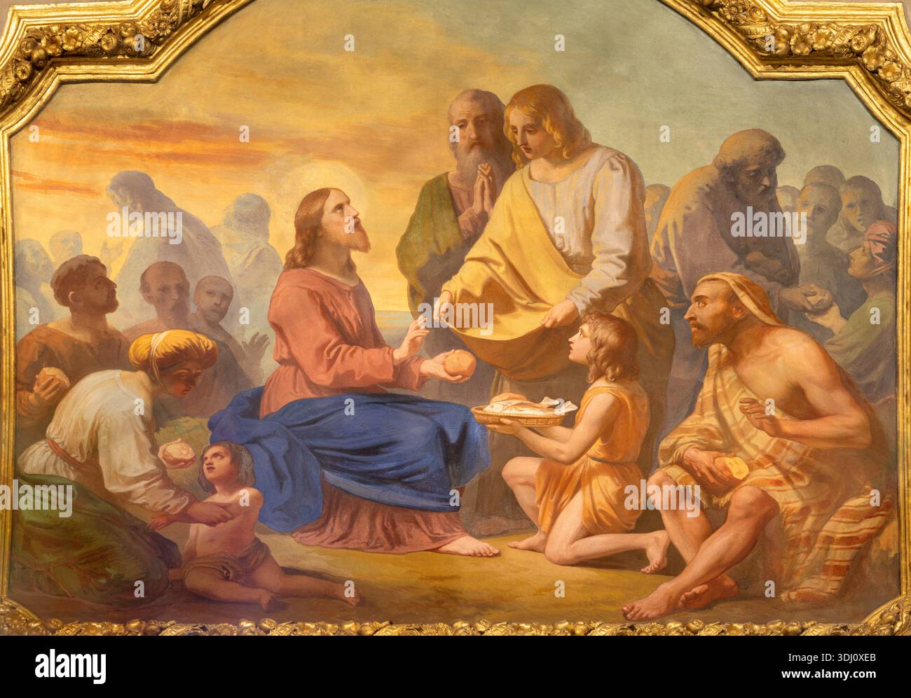 VIGEVANO, ITALY - JANUARY 18, 2026: The fresco of The Miracle of Multiplication in the Cathedral of St. Ambrose by Francesco Gonin (1858). Stock Photo