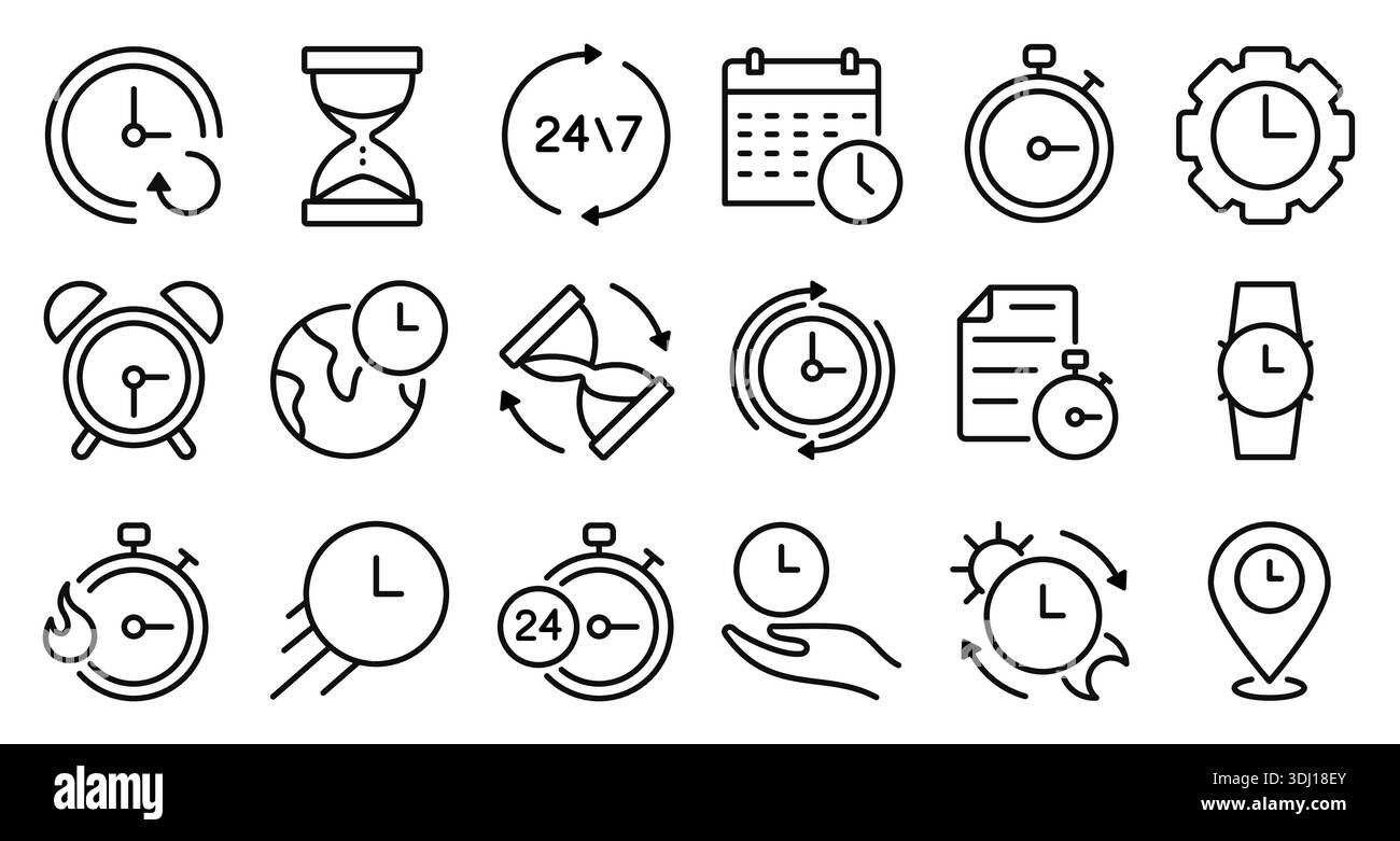 Deadline line icons collection Black and White Stock Photos & Images ...