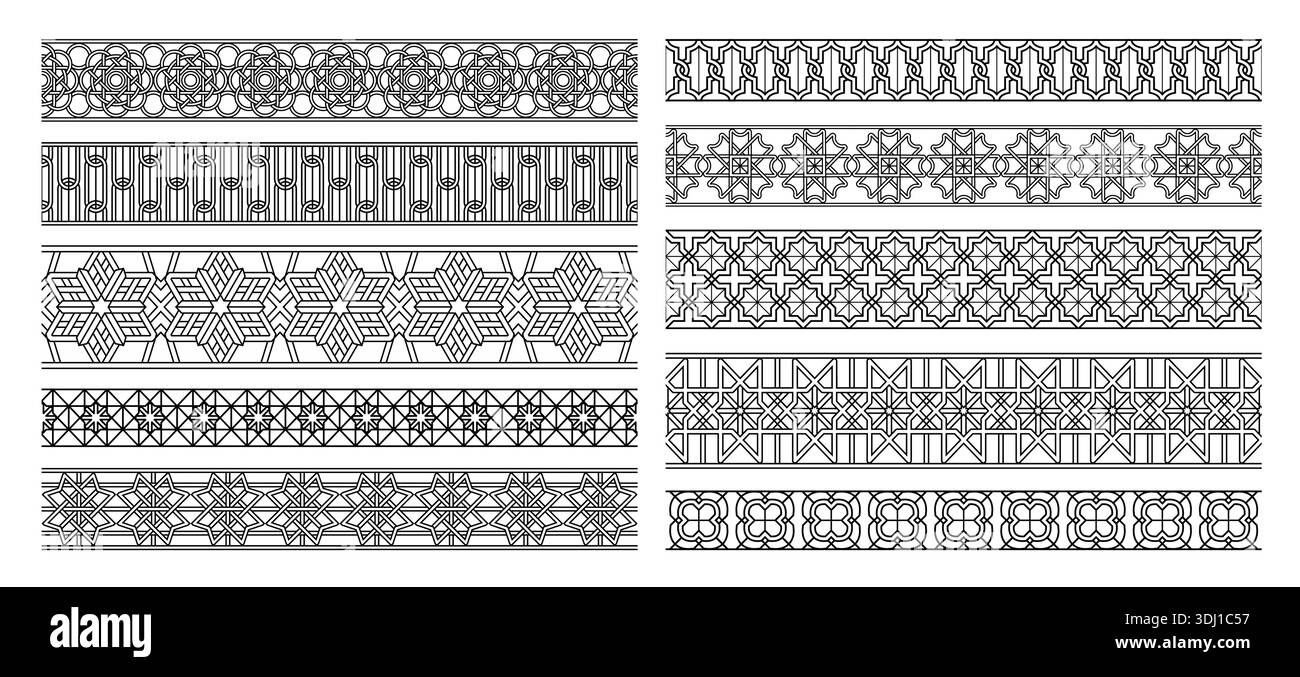 Set arabic seamless borders Black and White Stock Photos & Images - Alamy