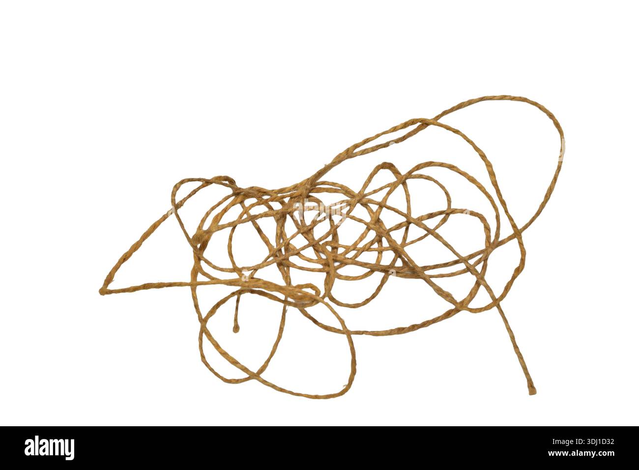 Old tangled rope, thin on white background Stock Photo - Alamy