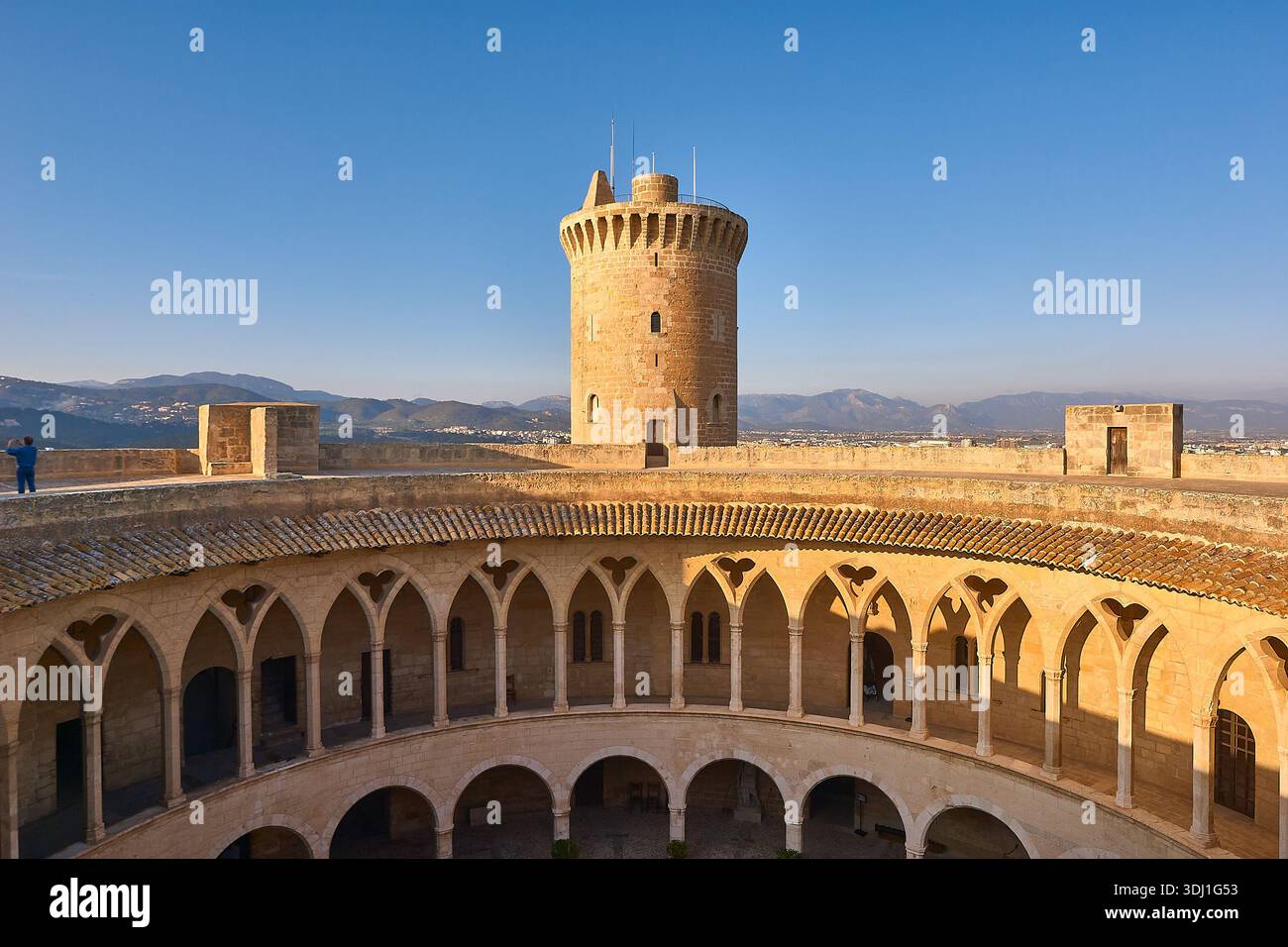 Castle Column Historic Stone Fortress Tower Overlooking Arched Courtyard From Ancient ...
