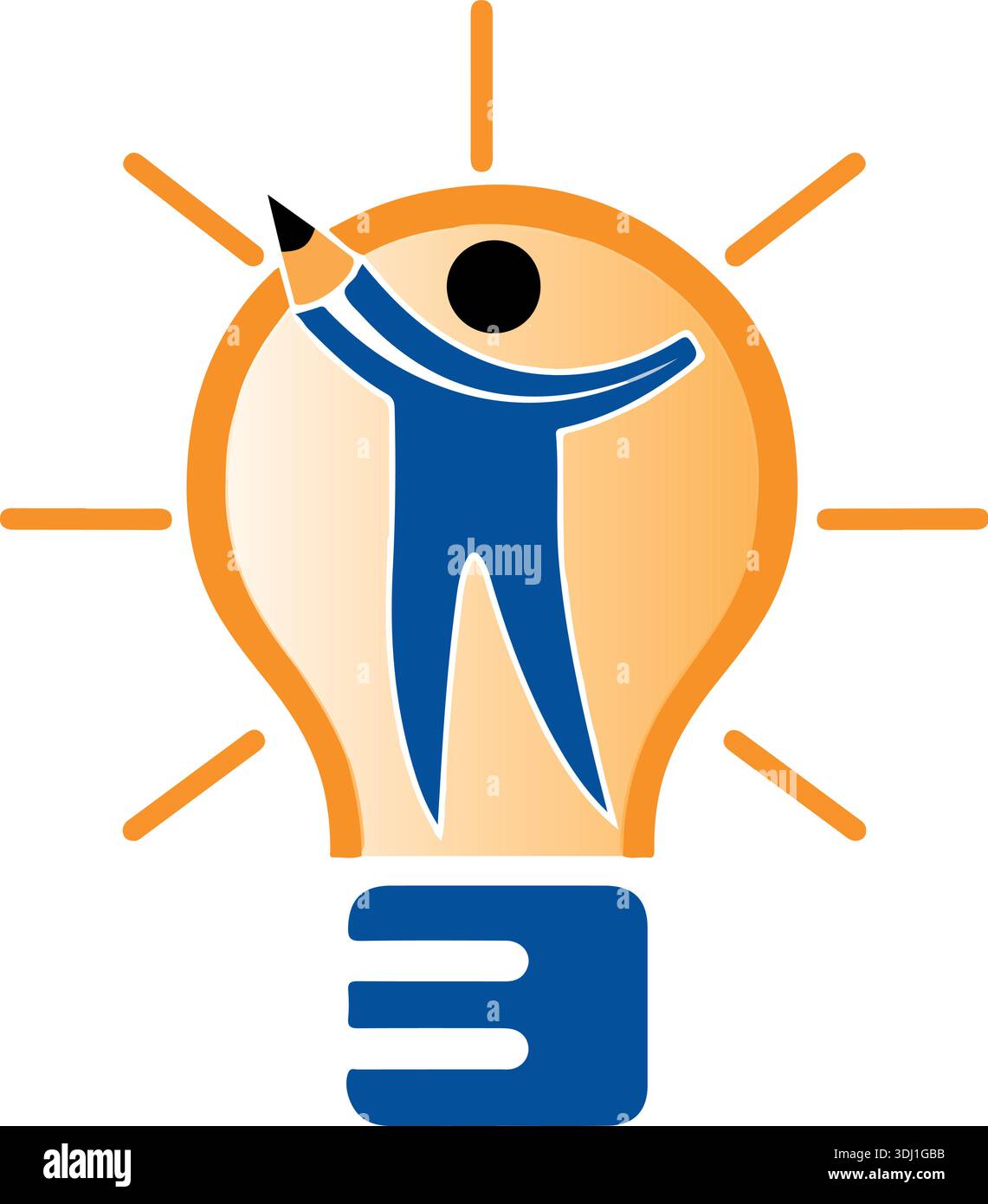Light Bulb and pencil man on light logo design, Vector design concept pro Vector Stock Vector
