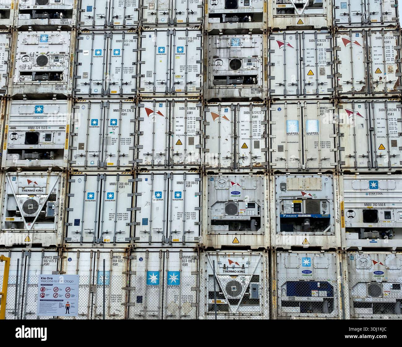 stacks of refidgerated cargo containers at a port - Smartphone Captured Stock Image