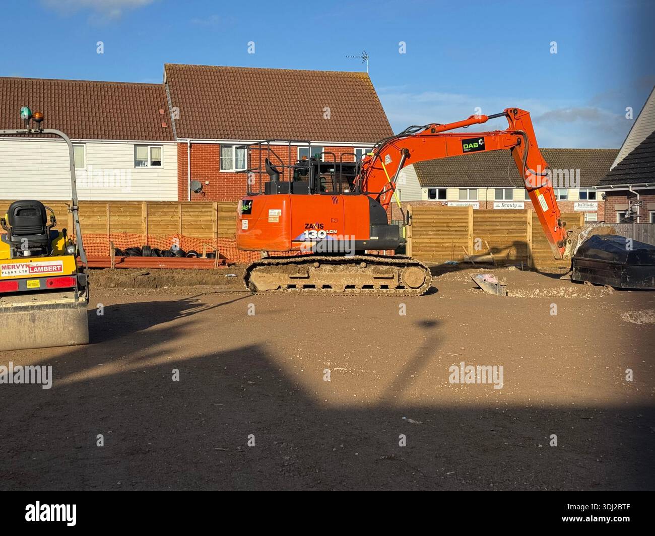 Kesgrave, Suffolk - 24 January 2026 : Quiet on a construction site on a Saturday afternoon. Elliston Steady Hawes building a Co oP supermarket. - Smartphone Captured Stock Image