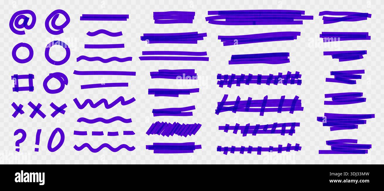Highlighting purple felt tip marker line set, marker strokes with brush ...
