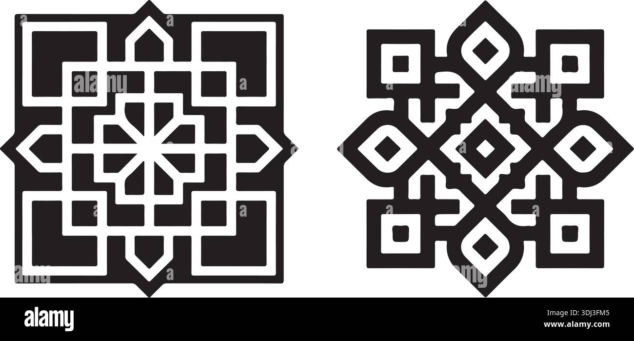 Geometric Silhouette Vector Arabic Square Ornament Tile Pattern Elements Set Stock Vector