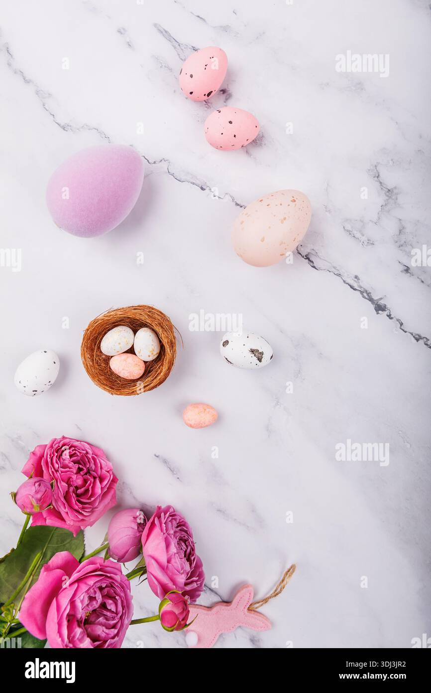 Easter Eggs and Spring Decor with Bunny Felt Ornaments Stock Photo