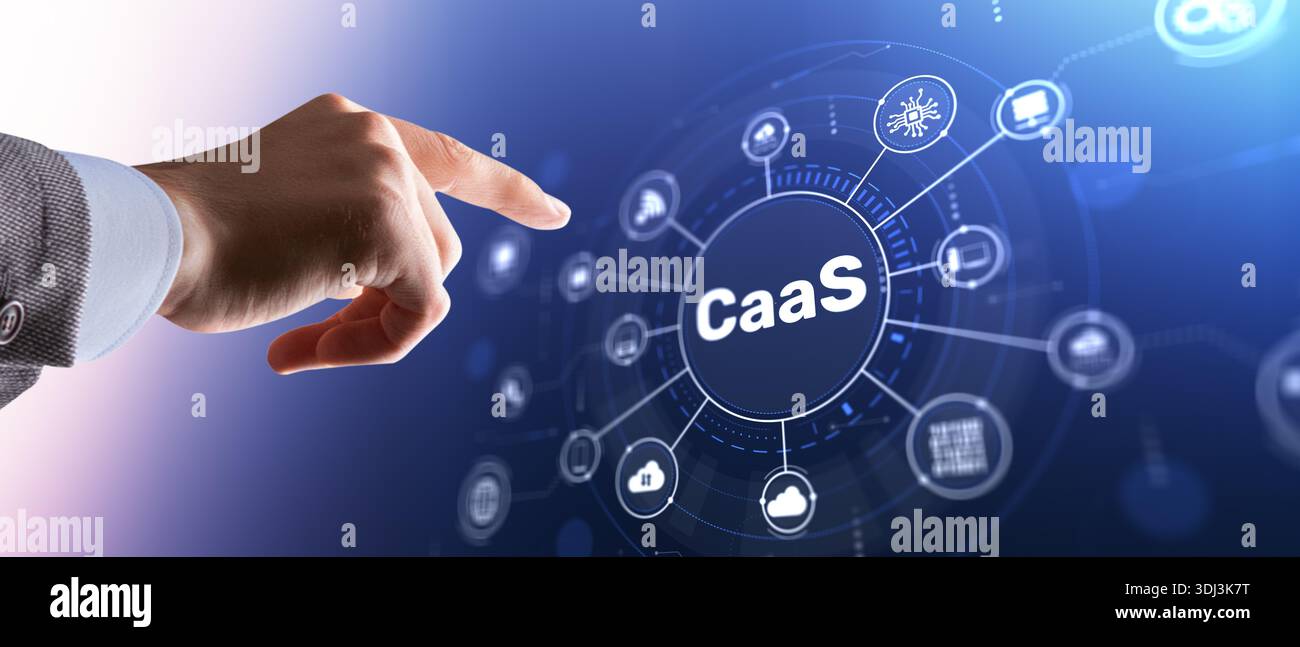 CaaS solutions with automated container orchestration and cloud infrastructure optimization. Stock Photo
