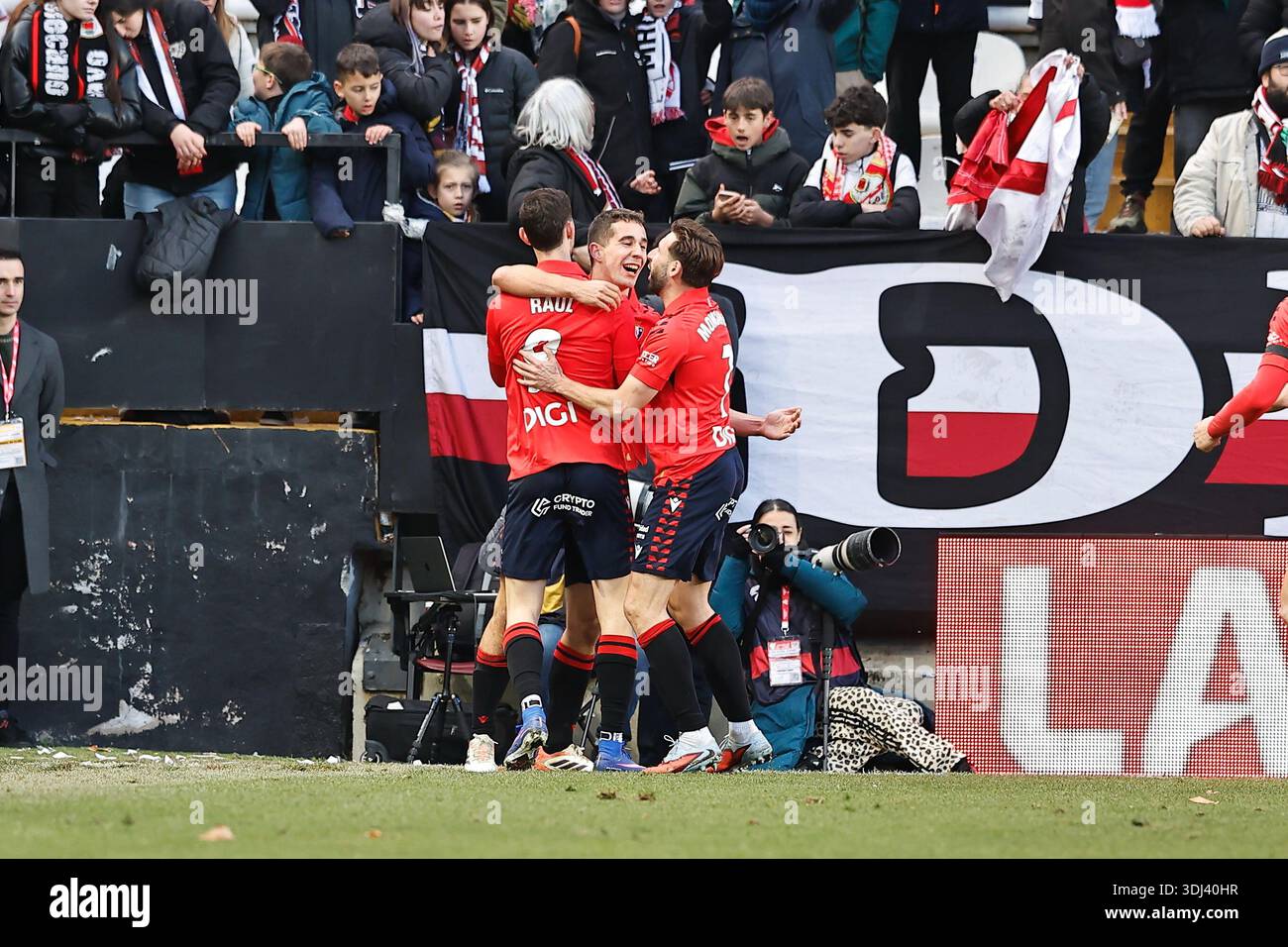 Madrid, Spain. 24th Jan, 2026. Asier Osambela (Osasuna) Football/Soccer :  Osambela celebrate awith team players after his goal during Spanish 